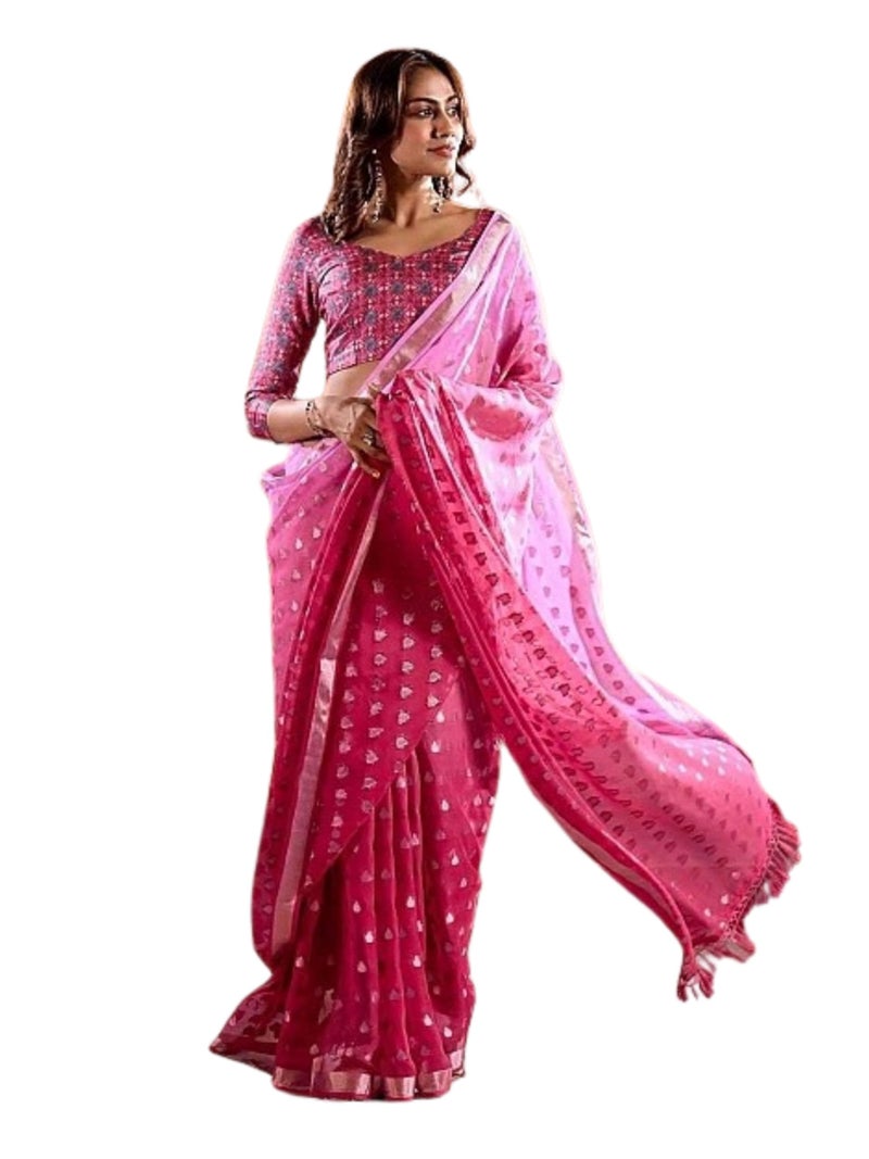 EthnicJunction Women's Georgette Woven Banarasi Saree With Blouse Piece - Image 1