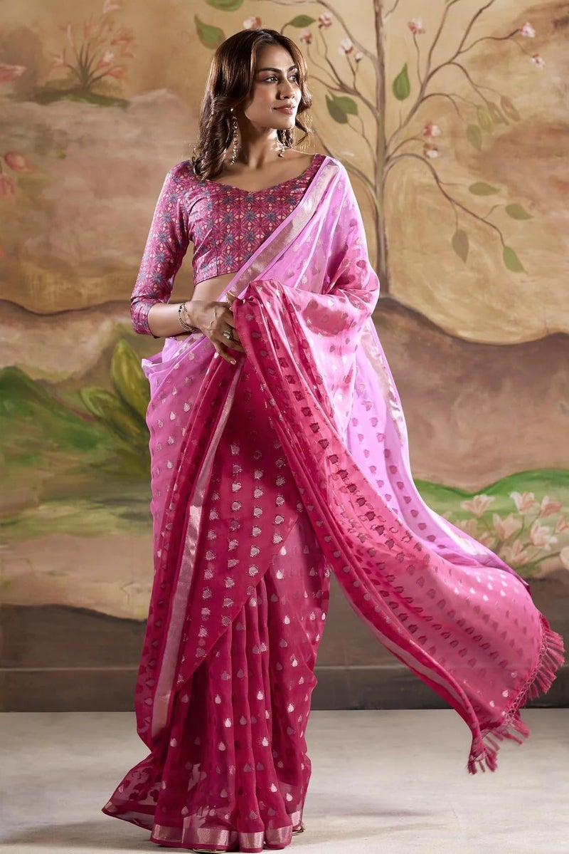 EthnicJunction Women's Georgette Woven Banarasi Saree With Blouse Piece - Image 5