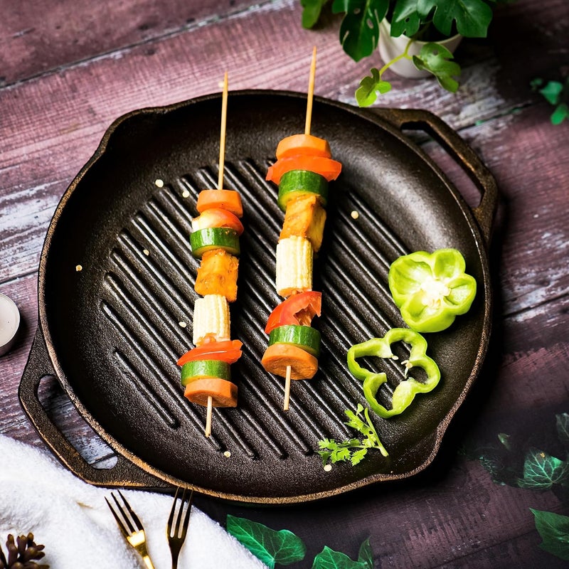 Aarogyam Aarogyam Cast Iron Grill Pan 10inch 25 cms Round Short Double Handle PreSeasoned Gas Induction Compatible NonToxic Naturally NonStick Oven Safe 22 Kgs  - Image 5