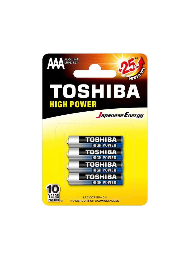 Toshiba High Power Alkaline Aaa 1.5V Battery +25% Power Up Energy Pack Of 4 Pcs