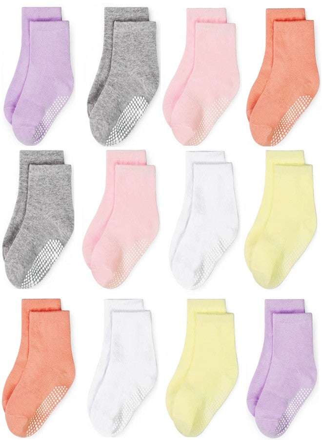 GRPSKCOS Baby Socks Non Slip 12 Pairs Toddler Anti Skid Socks for 0-7 Years Infants Little Kids Boys Girls (#7 Girls 12 Pairs-B, 0-6 Months) - Image 1
