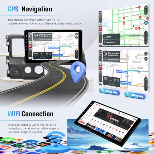 Naifay Android Car Sereo for Honda Civic 2006 2007 2008 2009 2010 2011 Radio, 10.1 inch Touch Screen for Honda Civic Car Radio with Carplay Android Auto Bluetooth WiFi GPS SWC Backup Camera - Image 4