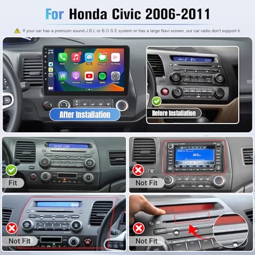Naifay Android Car Sereo for Honda Civic 2006 2007 2008 2009 2010 2011 Radio, 10.1 inch Touch Screen for Honda Civic Car Radio with Carplay Android Auto Bluetooth WiFi GPS SWC Backup Camera - Image 2