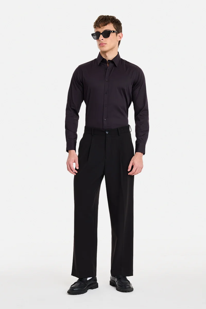 سنيتش Wine Solid Long Sleeve Slim Fit Formal Shirt