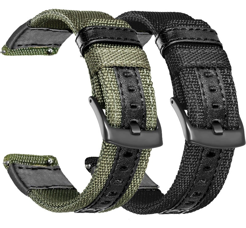 Olytop Galaxy Watch 4/6/7 Classic Bands 47mm 46mm 43mm 42mm/5 Pro 45mm Band, Samung Galaxy Watch 7 FE 6 5 4/Acitive 2 Band 44mm 40mm, 20mm Rugged Nylon Sport Replacement Strap Men Women, Black Green - Image 1
