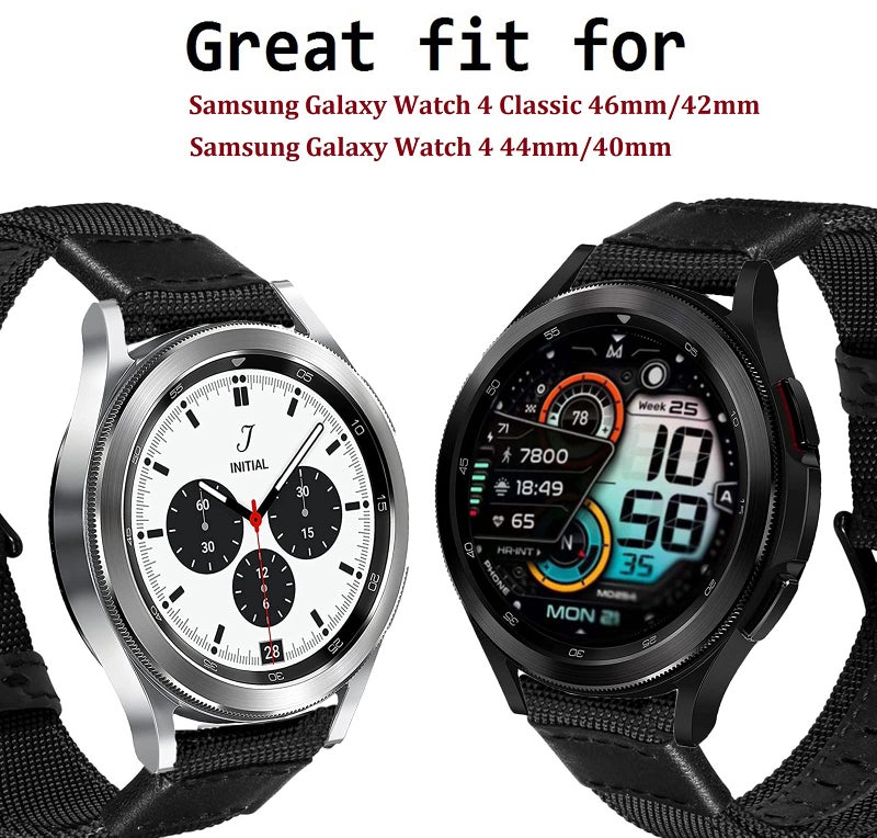 Olytop Galaxy Watch 4/6/7 Classic Bands 47mm 46mm 43mm 42mm/5 Pro 45mm Band, Samung Galaxy Watch 7 FE 6 5 4/Acitive 2 Band 44mm 40mm, 20mm Rugged Nylon Sport Replacement Strap Men Women, Black Green - Image 2