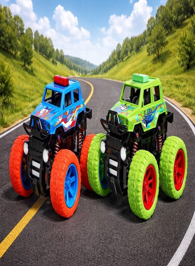 Goyal's 4WD Monster Truck Toy for Kids Friction Powered 4x4 360° Stunt All-Terrain Spin Action Push & Go Off-Road Vehicles Cars Vibrant Colour for Boy Girl (Set of 2 Pcs) - Image 1