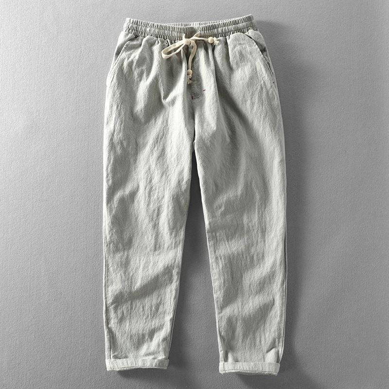 Mens Linen Cotton Casual Pants Loose Summer Light gray 