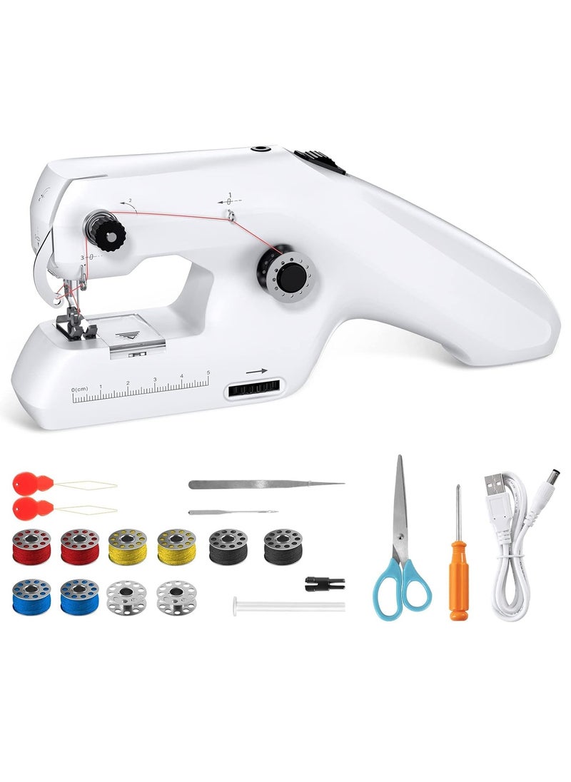 Arabest Handheld Sewing Machine, Portable Mini Sewing Machine, Machine Electric Stitch Tool, Electric Sewing Machine with Sewing Accessories, Suitable for Clothing, Curtains, Denim, Leather(White)  - Image 1