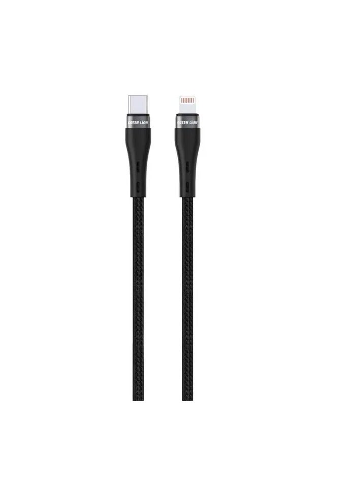 GREEN LION USB-C to Lightning Braided Cable 18W / Secure & Safe / Wide Compatibility / Charge & Sync / 10000 Bends Life Span / 480Mbps Transfer Speed - Black - Image 1