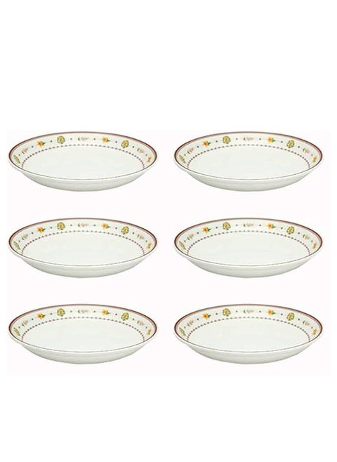 6-Piece Melamine Deep Round Serving Plate Set 45CM White/Maroon