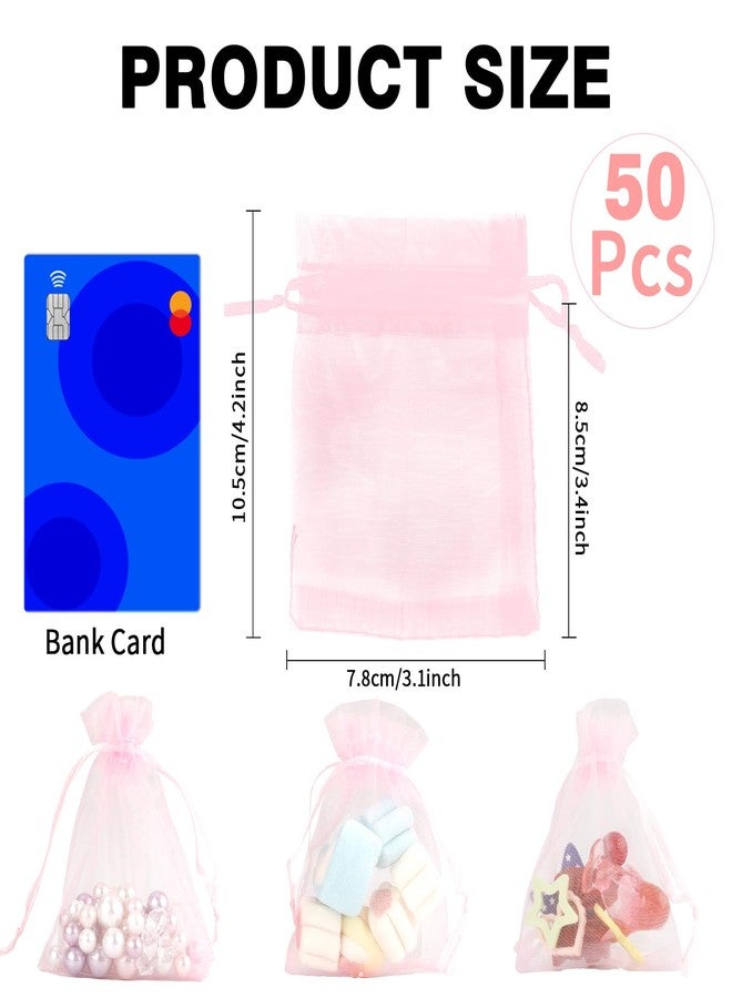 BOEIAC Organza Bags, Pink Organza Bags, 50Pcs, Sheer Organza Bags 3 x 4 inch, Jewelry Gift Bags, Party Favor Bags with Drawstring, Mesh Gift Pouches Mini Candy Bags for Wedding Baby Shower Party - Image 2