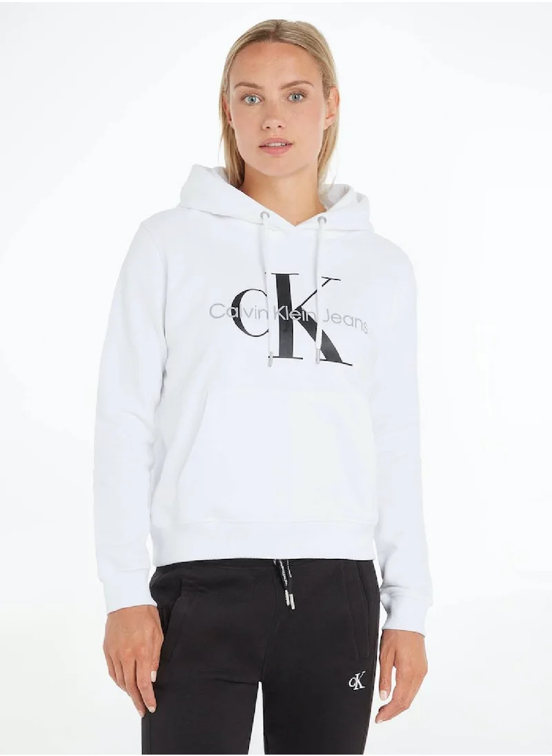 Calvin Klein Jeans Calvin Klein Jeans Women's Hoody - Long Sleeves - Sportswear - Cotton Sweatshirt, White