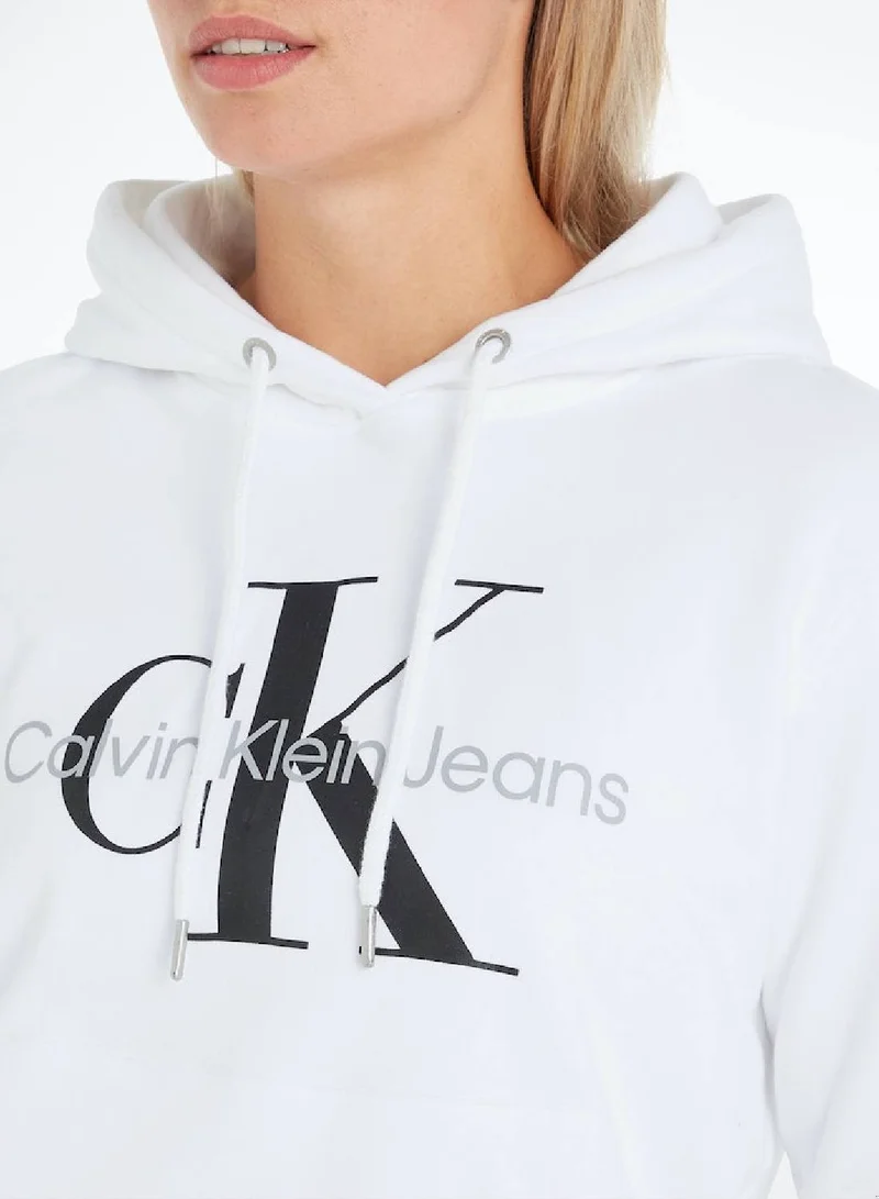 Calvin Klein Jeans Bright White Long Sleeved Hoodie for Women | Best Price UAE