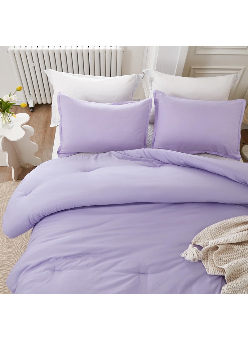 Litanika Litanika Lavender Purple Comforter King Size  3 Pieces Lightweight Solid Bedding Comforter Set  All Season Fluffy Bed Set (104x90In Comforter & 2 Pillowcases)  - Image 2