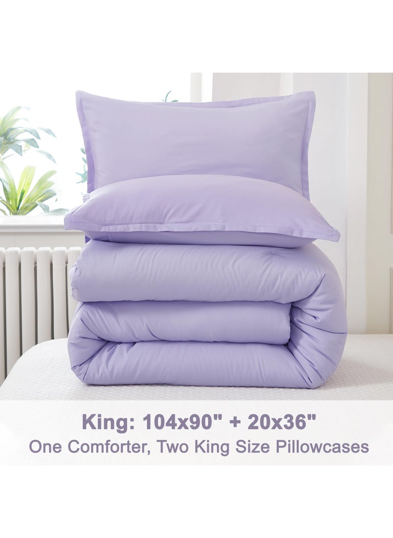 Litanika Litanika Lavender Purple Comforter King Size  3 Pieces Lightweight Solid Bedding Comforter Set  All Season Fluffy Bed Set (104x90In Comforter & 2 Pillowcases)  - Image 4