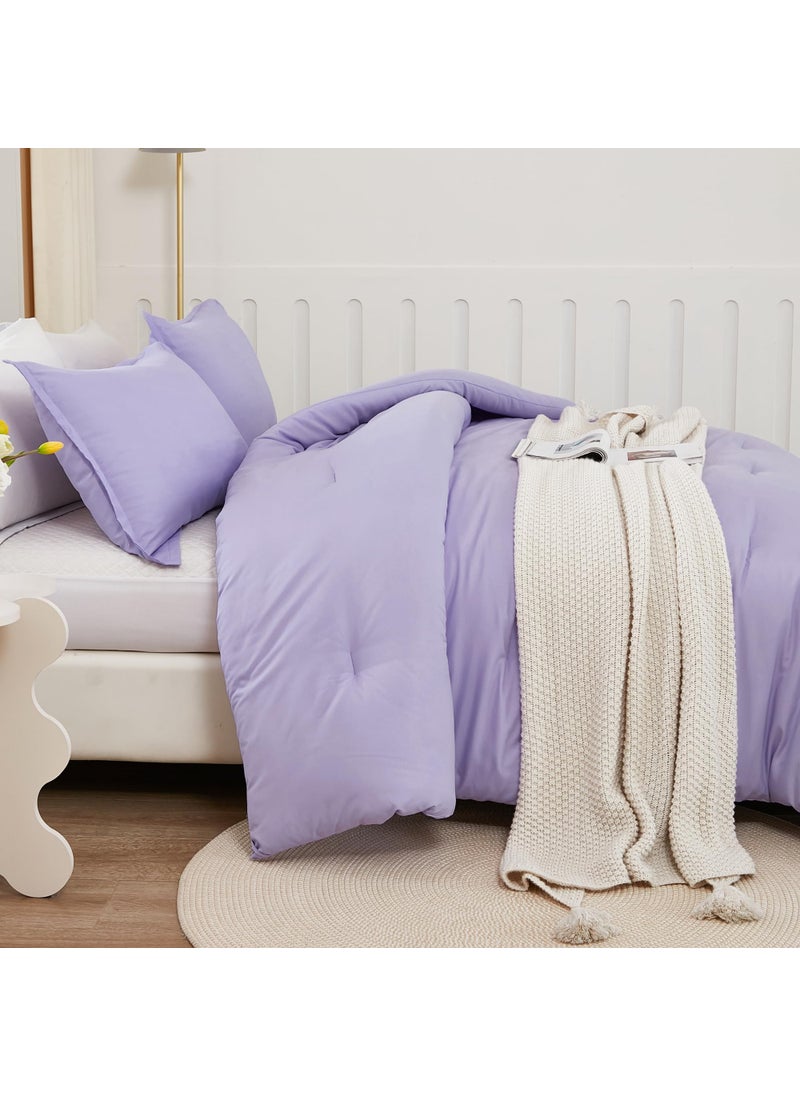 Litanika Litanika Lavender Purple Comforter King Size  3 Pieces Lightweight Solid Bedding Comforter Set  All Season Fluffy Bed Set (104x90In Comforter & 2 Pillowcases)  - Image 3