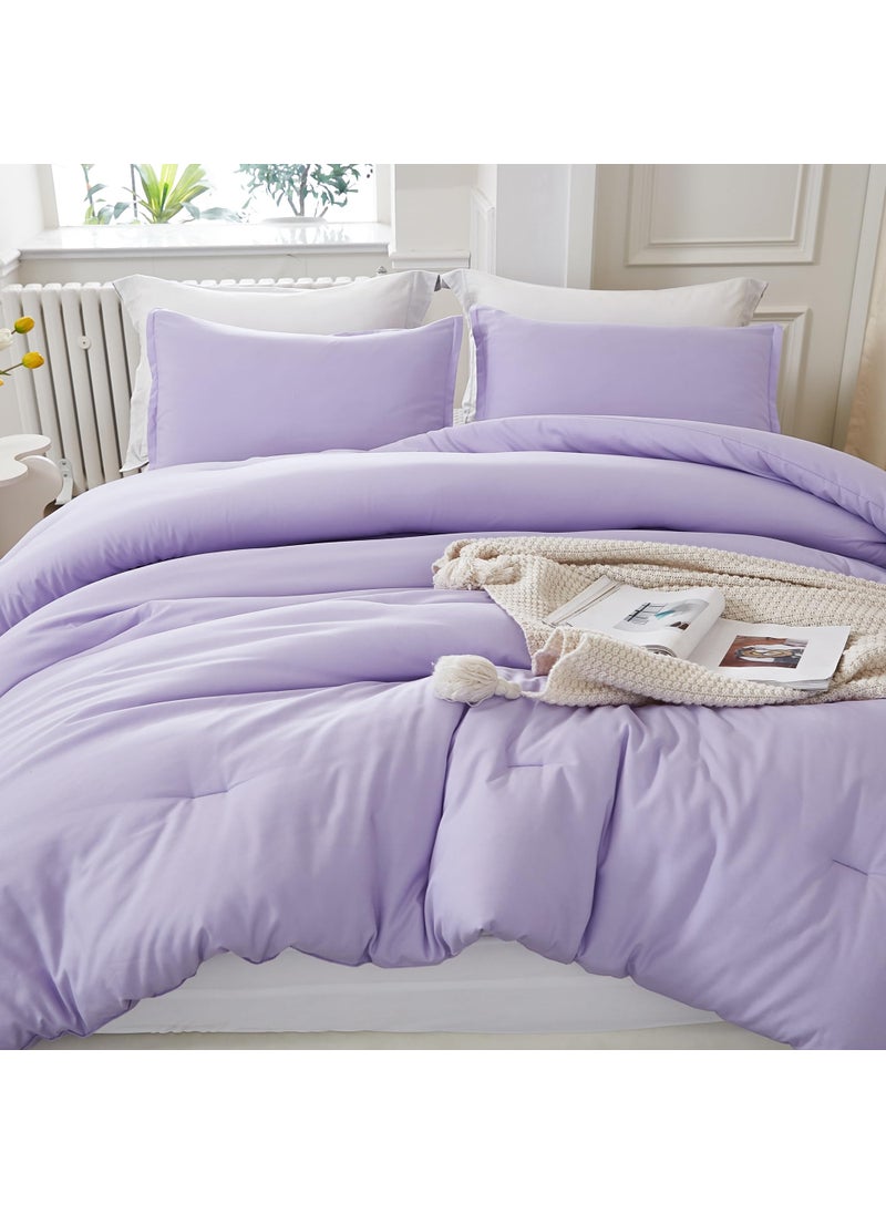 Litanika Litanika Lavender Purple Comforter King Size  3 Pieces Lightweight Solid Bedding Comforter Set  All Season Fluffy Bed Set (104x90In Comforter & 2 Pillowcases)  - Image 1