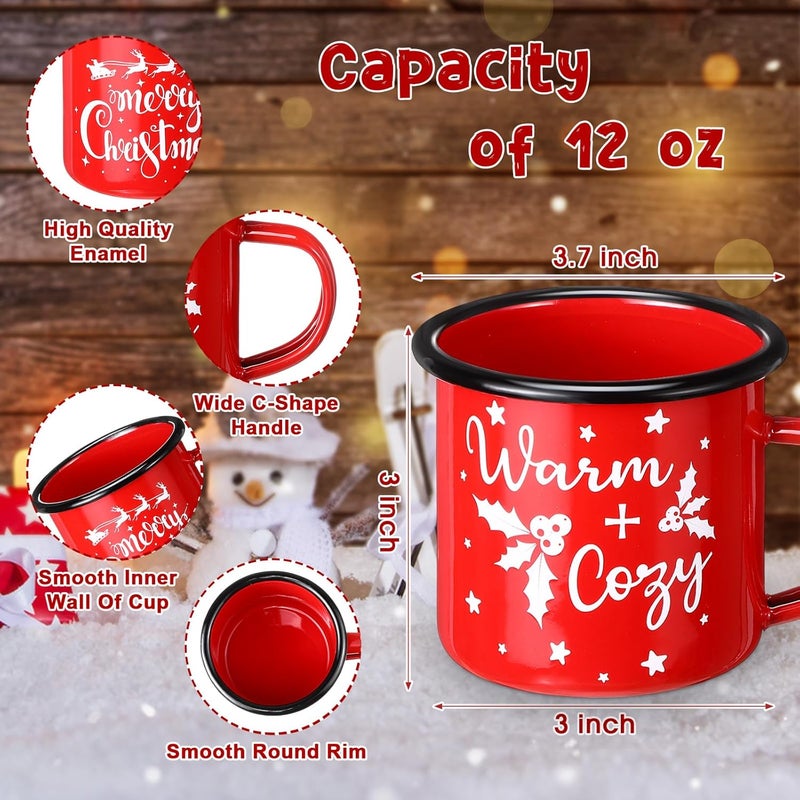 Baderke 4 Set Christmas Gifts Christmas Mugs Red Enamel Mug 4 Pcs Xmas Makeup Bags Bulk Santa Goodie Bags and 4 Pcs Santa Socks Xmas Socks for Women Family Friend - Image 4
