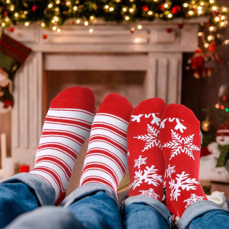 Baderke 4 Set Christmas Gifts Christmas Mugs Red Enamel Mug 4 Pcs Xmas Makeup Bags Bulk Santa Goodie Bags and 4 Pcs Santa Socks Xmas Socks for Women Family Friend - Image 3