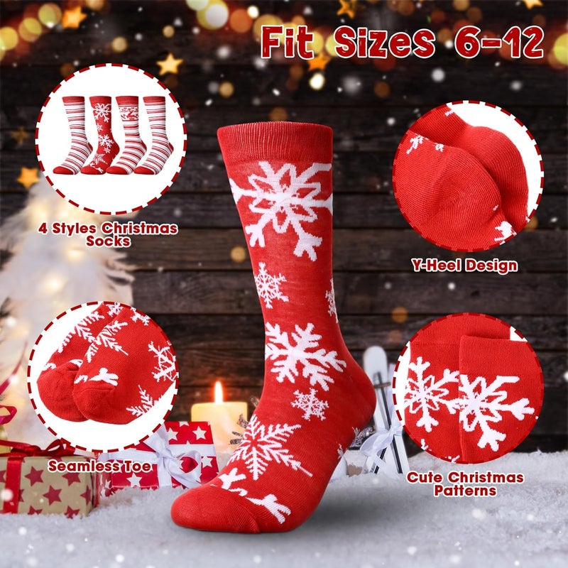 Baderke 4 Set Christmas Gifts Christmas Mugs Red Enamel Mug 4 Pcs Xmas Makeup Bags Bulk Santa Goodie Bags and 4 Pcs Santa Socks Xmas Socks for Women Family Friend - Image 5