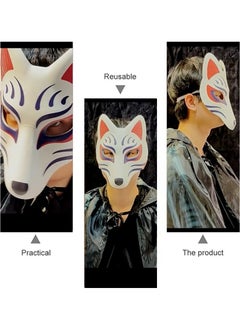 TAPIT Festival Party Fox Mask Kitsune Mask Japanese Mask Kabuki Mask Masquerade Mask for Women Full Face Adult Kids Cosplay White Mask for Anime Mask Costume  - Image 3