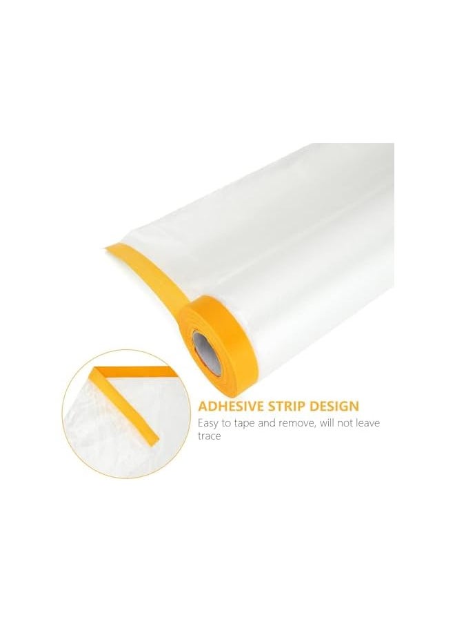 PROMASS - promass Plastic Dust Sheet for Decorating, 4 Rolls Waterproof Masking Film Rolls, Protective Masking Film, Transparent Pre-Taped Masking Film, Prevent Dust Paint for Car, Furniture, Floor(2.4M x 20M) - Image 1