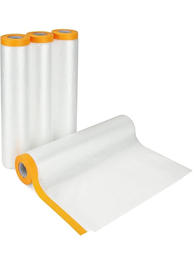 PROMASS - promass Plastic Dust Sheet for Decorating, 4 Rolls Waterproof Masking Film Rolls, Protective Masking Film, Transparent Pre-Taped Masking Film, Prevent Dust Paint for Car, Furniture, Floor(2.4M x 20M) - Image 1