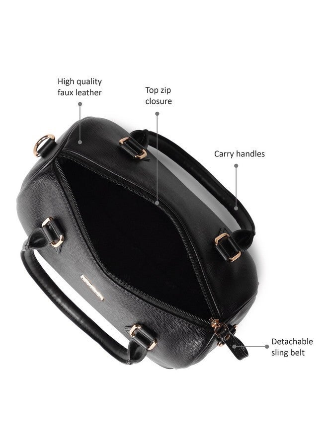 Fastrack Women Carryall Satchel with Top Handles and Adjustable Shoulder Strap - Stylish Barrel Bag with Secure Zip Closure for Everyday Use, Black - Image 3