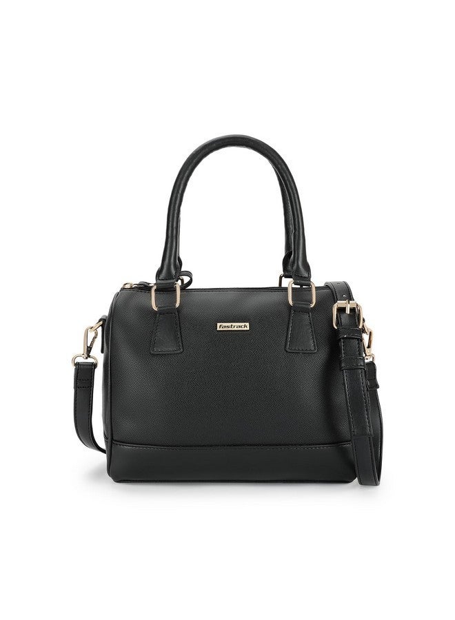 Fastrack Women Carryall Satchel with Top Handles and Adjustable Shoulder Strap - Stylish Barrel Bag with Secure Zip Closure for Everyday Use, Black - Image 1
