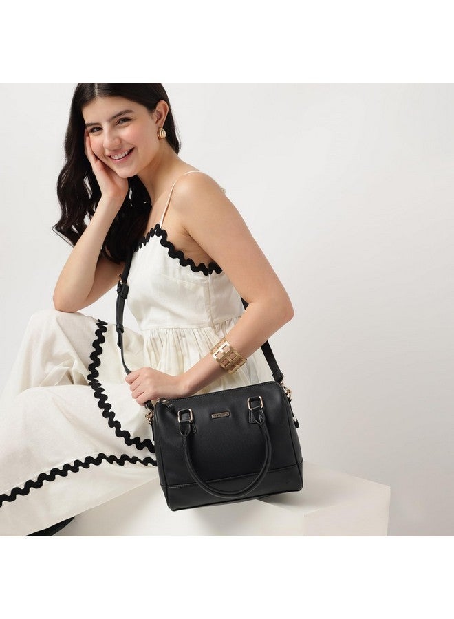 Fastrack Women Carryall Satchel with Top Handles and Adjustable Shoulder Strap - Stylish Barrel Bag with Secure Zip Closure for Everyday Use, Black - Image 2