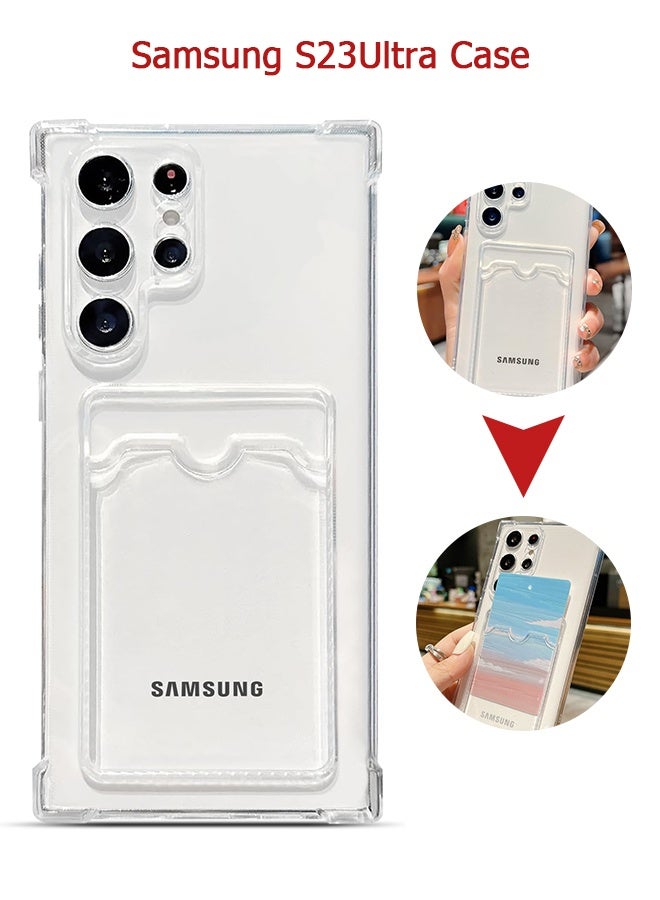 Wffo Compatible with Samsung Galaxy S23 Ultra Phone Case - Clear Protective Card Slot Case - Ultra-Thin Shockproof Soft TPU Wallet Phone Case with Bumper - TPU Drop Protection - Clear - Image 1