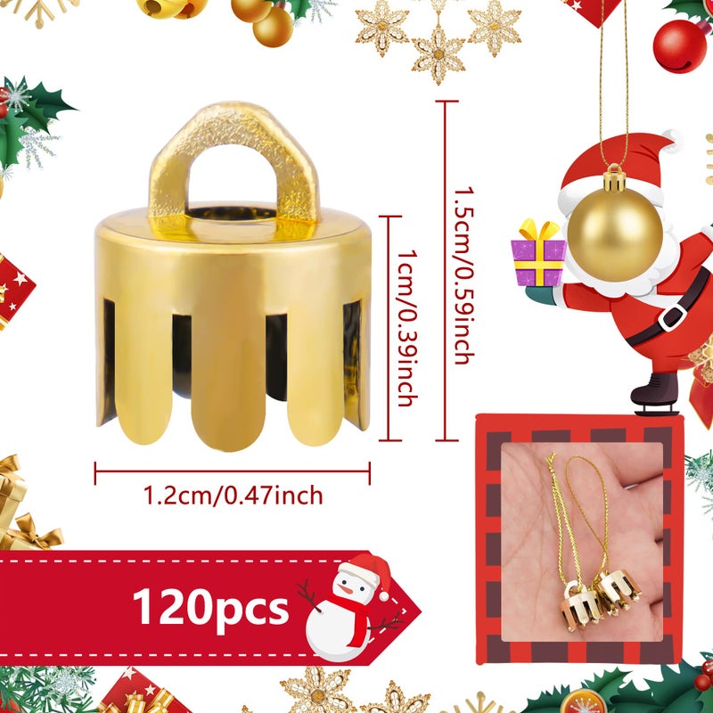 WBCBEC 120 Pieces 0.5 Inch Round Christmas Ornament Caps Replacement Plastic Christmas Ornament Hangers Caps for Christmas Tree Ceramic Glass Porcelain Christmas Ornaments DIY Decorations (Gold) - Image 2