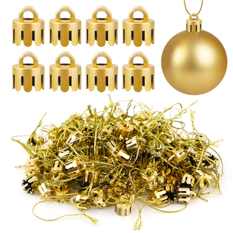 WBCBEC 120 Pieces 0.5 Inch Round Christmas Ornament Caps Replacement Plastic Christmas Ornament Hangers Caps for Christmas Tree Ceramic Glass Porcelain Christmas Ornaments DIY Decorations (Gold) - Image 1
