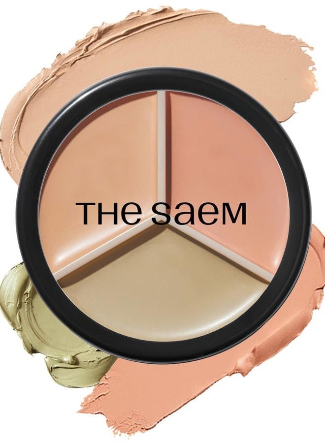 THESAEM Cover Perfection Triple Pot Concealer - 3 Color Concealer with Clear Beige, Green & Peach Shades - Full Coverage to Correct & Conceal Redness, Dark Circles, 01 Correct Beige - Image 1