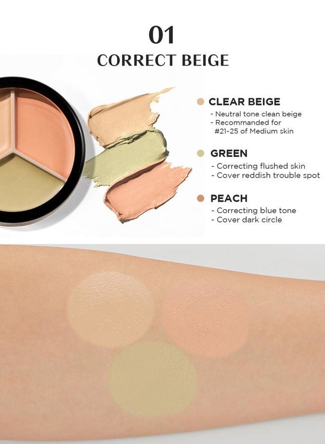 THESAEM Cover Perfection Triple Pot Concealer - 3 Color Concealer with Clear Beige, Green & Peach Shades - Full Coverage to Correct & Conceal Redness, Dark Circles, 01 Correct Beige - Image 5