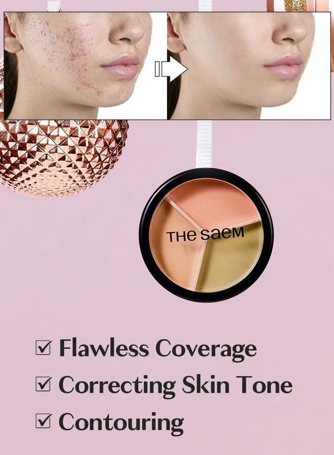 THESAEM Cover Perfection Triple Pot Concealer - 3 Color Concealer with Clear Beige, Green & Peach Shades - Full Coverage to Correct & Conceal Redness, Dark Circles, 01 Correct Beige - Image 2
