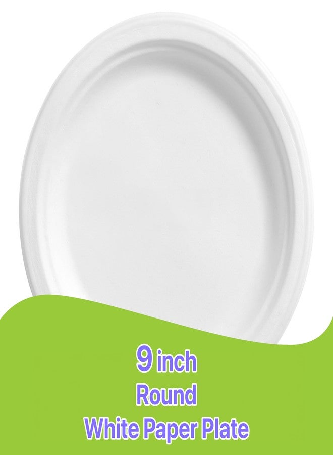 Pokanic Paper Plates White [9 inch] - [25 Pack] Heavy-Duty 3 x Stronger Soak-Proof Cut Resistant Microwave-Safe 100% Compostable Eco-Friendly Biodegradable Disposable (25 Pack, 9 Inch - White) - Image 3