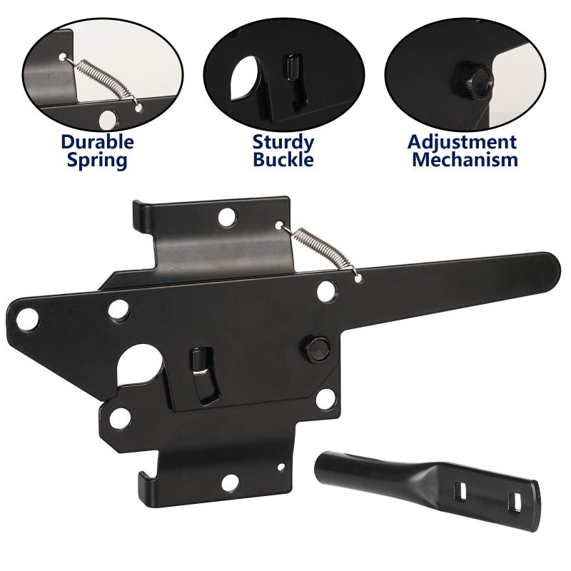 JIAHOO Post Mount Gate Latch for Wooden Fence - Heavy Duty Self Locking Gate Latch Hardware for Pool/Garden Gate Safety Latch, Automatic Fingertip Release Latches for Vinyl/Wood Fence, Black Finish - Image 3