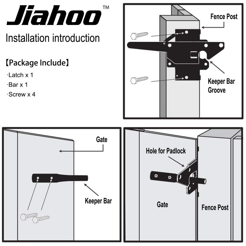 JIAHOO Post Mount Gate Latch for Wooden Fence - Heavy Duty Self Locking Gate Latch Hardware for Pool/Garden Gate Safety Latch, Automatic Fingertip Release Latches for Vinyl/Wood Fence, Black Finish - Image 4
