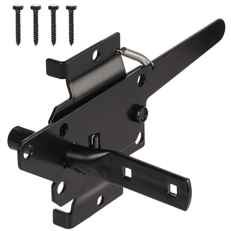 JIAHOO Post Mount Gate Latch for Wooden Fence - Heavy Duty Self Locking Gate Latch Hardware for Pool/Garden Gate Safety Latch, Automatic Fingertip Release Latches for Vinyl/Wood Fence, Black Finish - Image 1