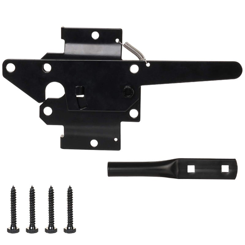 JIAHOO Post Mount Gate Latch for Wooden Fence - Heavy Duty Self Locking Gate Latch Hardware for Pool/Garden Gate Safety Latch, Automatic Fingertip Release Latches for Vinyl/Wood Fence, Black Finish - Image 2