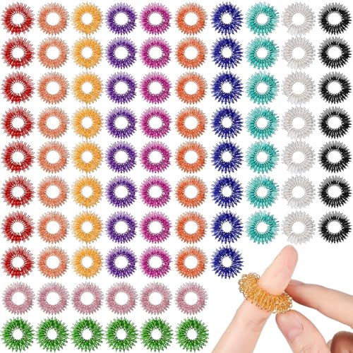 Nuogo 200 Pcs Acupressure Rings Fidget Spiky Sensory Finger Massager Ring Stress Relief Fidget Sensory Toys Anxiety Relief Toys Stress Reducer for Men WomenVivid Color - Image 1