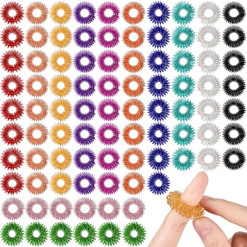 Nuogo 200 Pcs Acupressure Rings Fidget Spiky Sensory Finger Massager Ring Stress Relief Fidget Sensory Toys Anxiety Relief Toys Stress Reducer for Men WomenVivid Color - Image 3
