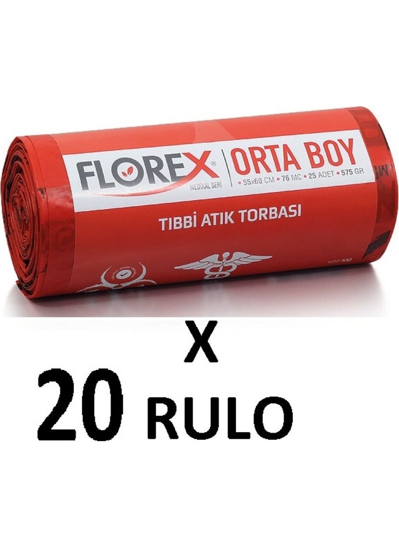 Florex Medical Waste Printed Medium Size (55X60 cm) Garbage Bag 20 Rolls 25*20=500 Pieces 