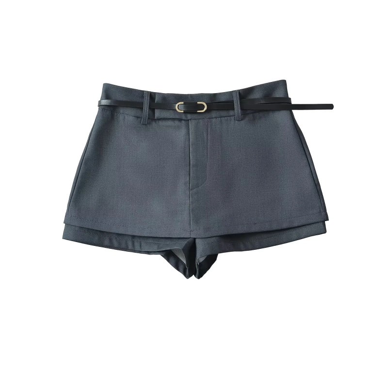 American Style Retro High Waist Fake Two-Piece Culottes Womens Summer 2024 New High Waist Anti-Light Strip Underwear A- Line Skirt Grey - Image 1