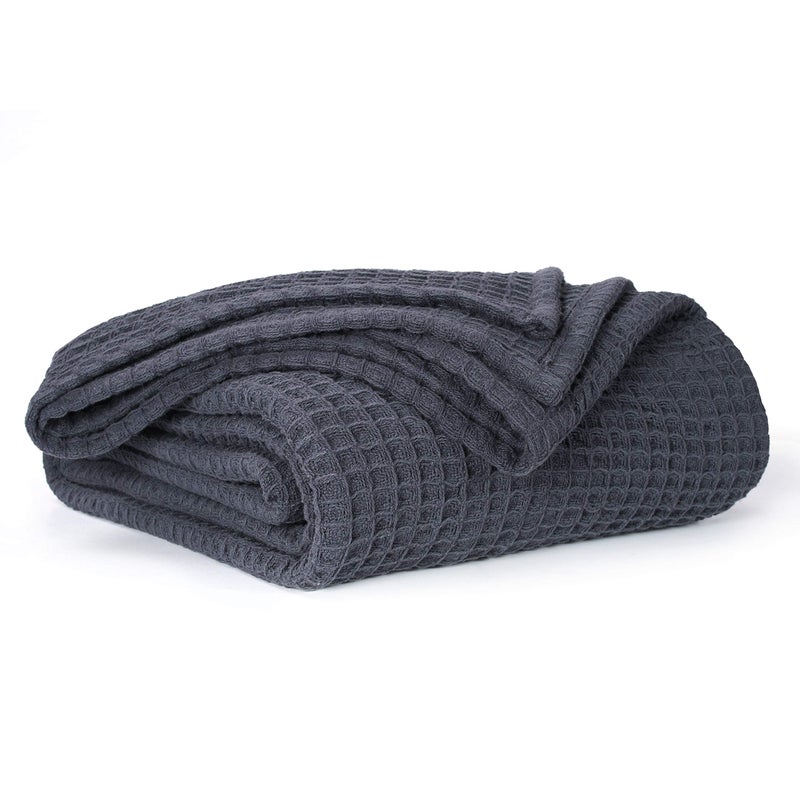 EHC Luxuriously Soft Chunky Waffle Cotton Throws Extra Large Sofa Bed Sofa Couch Blanket Bedspread King Size 225 x 250 cm  Charcoal