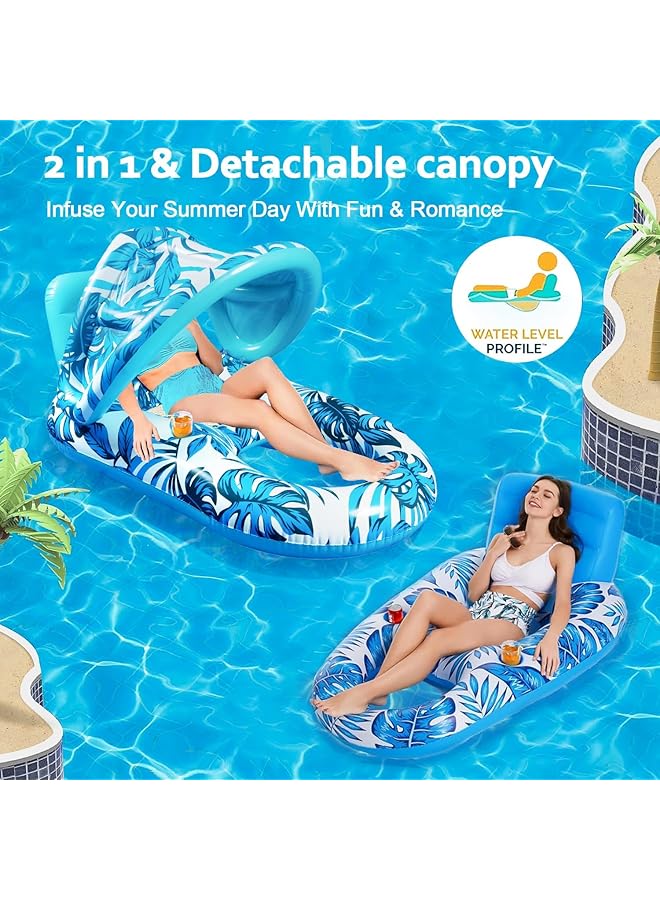 KASTWAVE Pool Lounge Float With Canopy Cup Holder Large Pool Chair Lounge Float With Adjustable Sun Shade Cover Inflatable Pool Float For Adults - Image 5