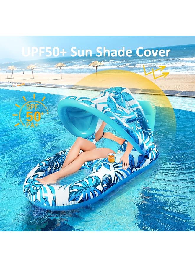 KASTWAVE Pool Lounge Float With Canopy Cup Holder Large Pool Chair Lounge Float With Adjustable Sun Shade Cover Inflatable Pool Float For Adults - Image 3
