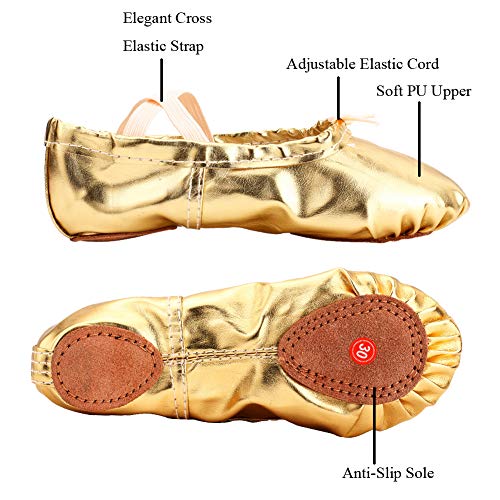 MSMAX Ballet Shoes for Girls Toddler Boys Split Sole Dance Slipper Gold Costume Shoes - Image 3
